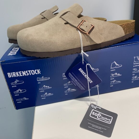 Birkenstock Boston Wome Taupe Suede Leather Soft Footbed New w/box Narrow/Wide - Picture 2 of 9
